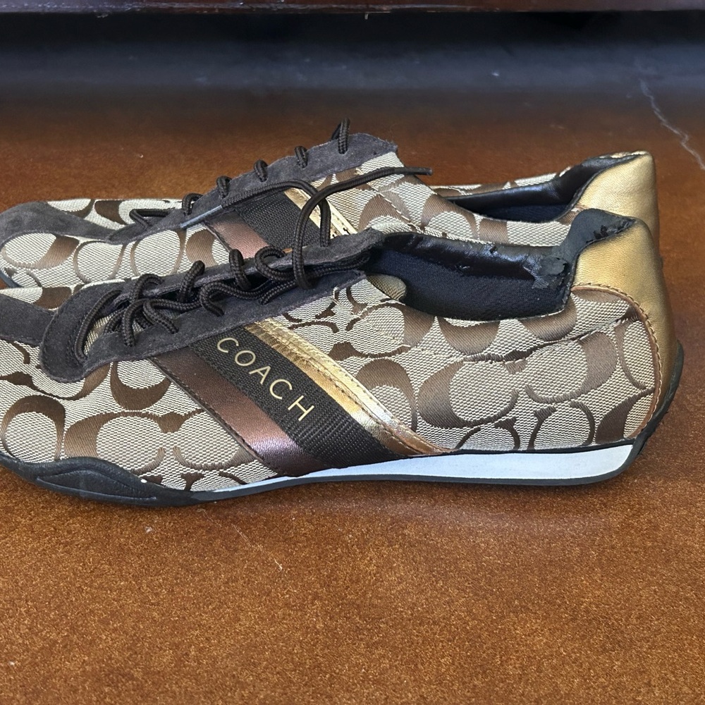 Coach Brown & Gold Signature Low-Top Sneakers
